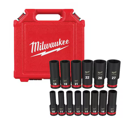 Milwaukee SHOCKWAVE 1/2 in. Drive Metric Deep Well 6 Point Impact Socket Set 14-Piece