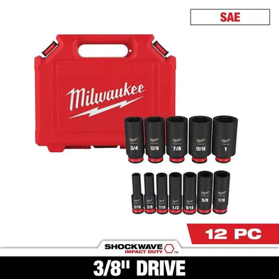 SHOCKWAVE 3/8 in. Drive Deep Well 6 Point Impact Socket Set (12-Piece)