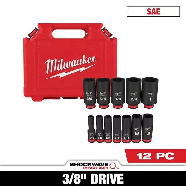 SHOCKWAVE 3/8 in. Drive Deep Well 6 Point Impact Socket Set (12-Piece)